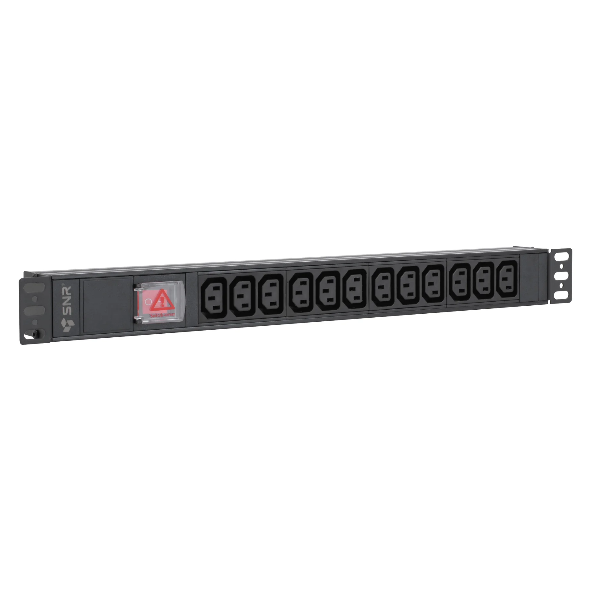 SNR-PDU-12A-C14-0-MS10L1 - Блок розеток серии SNR-PDU базовый на 12xC13, без шнура питания с вилкой C14, 10A купить в Казани 	Блок розеток 1U на 12 гнезд для установки в шкафах и стойках 19". 	Блок розеток оснащен вилкой
