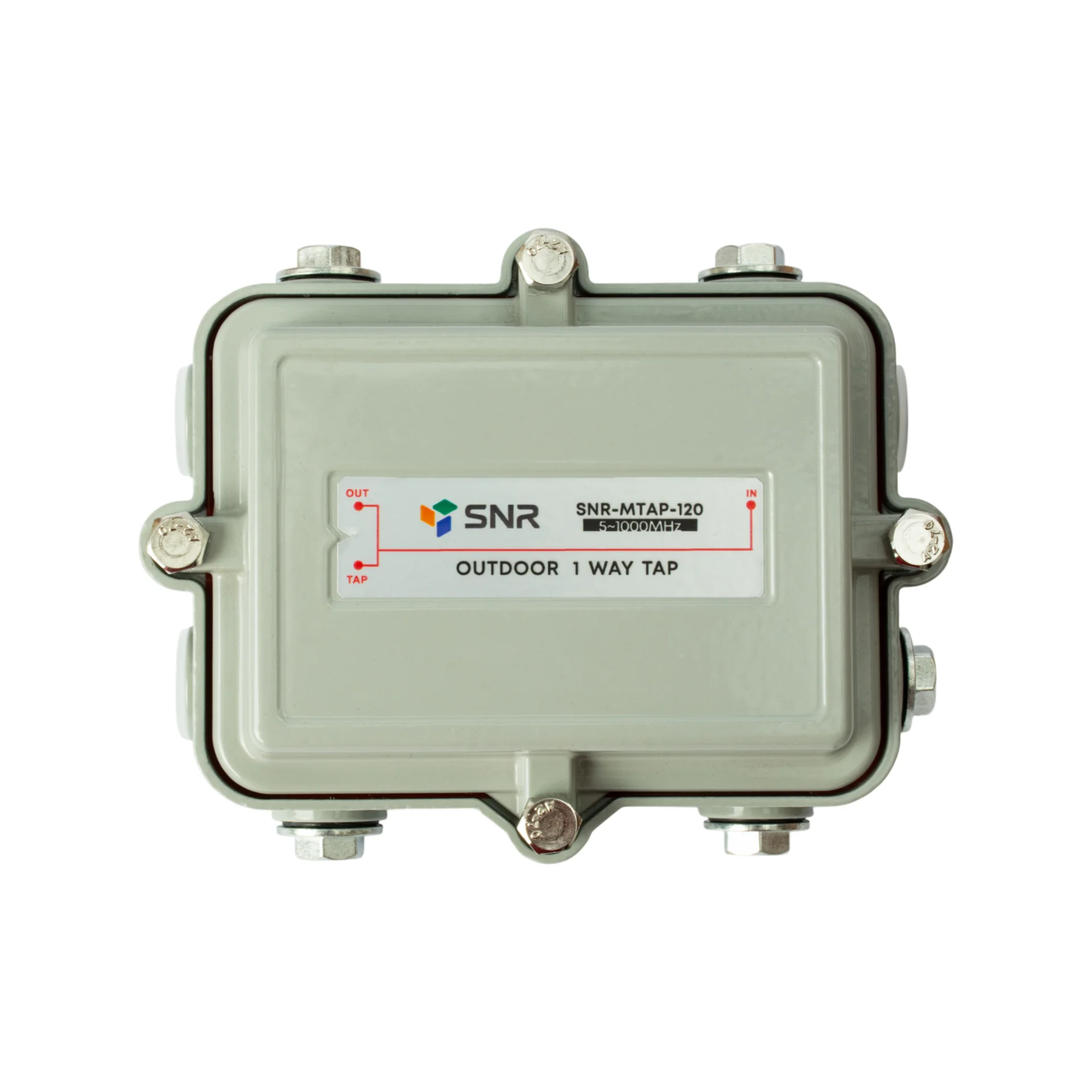 SNR-MTAP-120 - Ответвитель на 1 отвод для наружной установки, вносимое затухание IN-TAP 20dB. купить в Казани 	Ответвитель на 1 отвод для наружной установки, вносимое затухание IN-TAP 20dB. Разъемы 5/8-5/8.	Хар