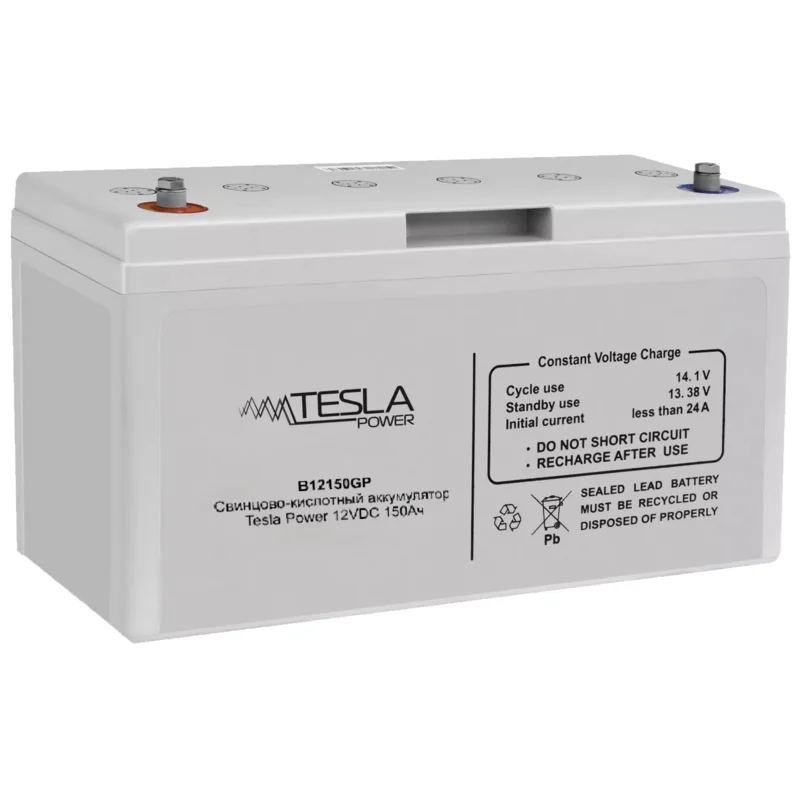 Tesla Power B12150GP - АКБ 12В, 150Ач, 3.3 mΩ, Максимальный ток разряда: 930 A, Максимальный ток заряда: 30 A, Вес: 44 кг, Тип клемм: M8