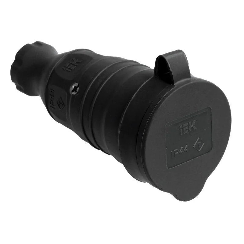 IEK PKR21-016-2-K - Розетка переносная 1-м Омега РБп13-1-0м IP44 с защ. крышкой с заземл. каучук черн.