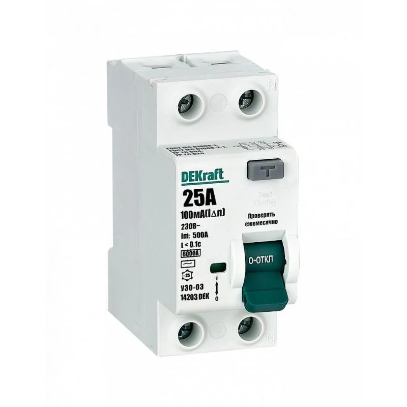 DEKraft 14203DEK - Выключатель дифференциального тока (УЗО) 2п 25А 10мА тип AC 6кА УЗО-03