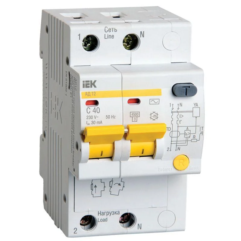 IEK MAD10-2-040-C-030 - Выключатель автоматический дифференциального тока 2п C 40А 30мА тип AC 4.5кА АД-12