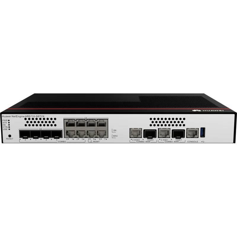 Huawei NetEngine AR5710-S8T2X - Маршрутизатор имеет 2 порта 10GBase-X SFP+ , 4 порта 1000Base-T LAN и 4 GE Combo порта LAN