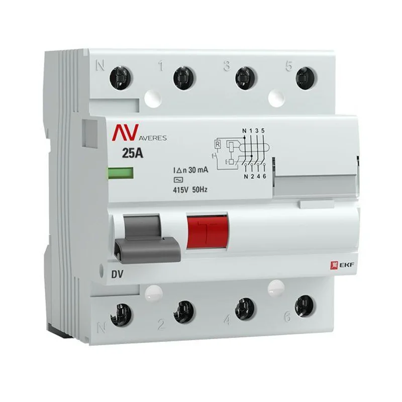 EKF rccb-4-25-30-ac-av - Выключатель дифференциального тока (УЗО) 4п 25А 30мА тип AC DV AVERES