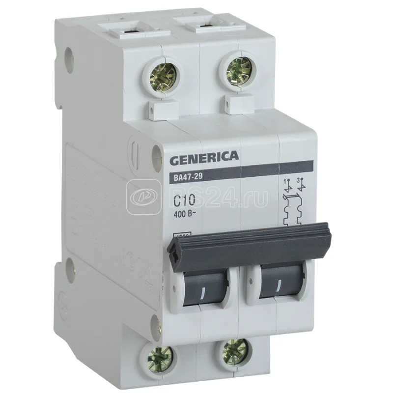 IEK MVA25-2-010-C - Выключатель автоматический модульный 2п С ВА47-29 10А 4.5кА GENERICA