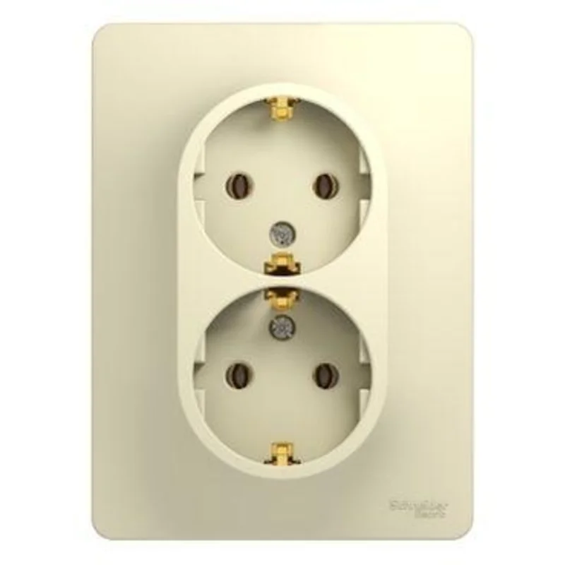 SE GSL000224 - Розетка 2-м СП Glossa 16А IP20 с заземл. в сборе беж. Розетки электрические