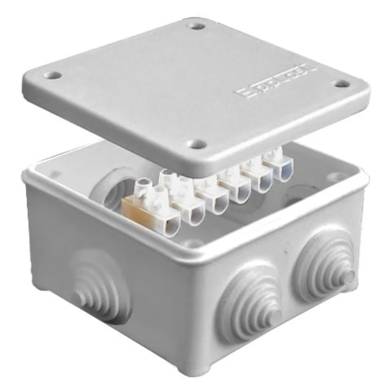 Epplast 130114 - Коробка распределительная ОП 85х85х45мм IP54 с клемм. 7 выходов 3 гермоввода 10А 6 контактов крышка