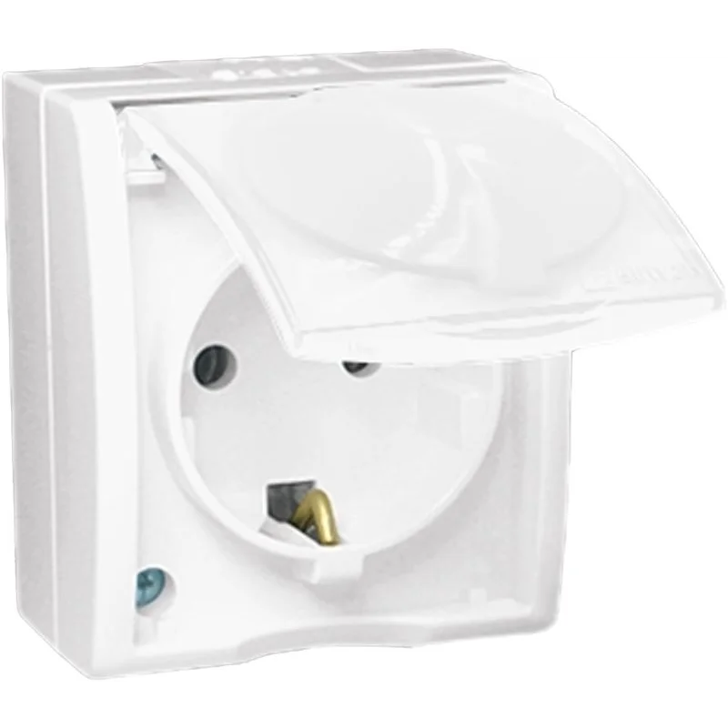 Simon 1594445-030 - Розетка 1-м ОП Simon15 16А IP54 250В с заземл. с крышкой винт. клеммы бел.