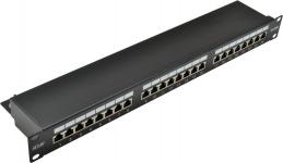 NETLAN EC-URP-24-SD2 - Коммутационная панель 19", 1U, 24 порта, Кат.5e (Класс D), 100МГц, RJ45/8P8C, 110/KRONE, T568A/B, экранированная, черная купить в Казани Патч-панель EC-URP-24-SD2 предназначена для монтажа в шкаф или стойку 19", и имеет 24 порта RJ45/8P8