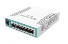 Описание MikroTik CRS106-1C-5S Небольшой настольный коммутатор имеет один гигабитный комбинированный порт Ethernet / SFP и пять 1.25 Гбит/с SFP-слотов