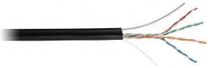 NETLAN EC-UU004-5E-PE-SW-BK-001 - 1м, кабель витая пара U/UTP 4 пары, Кат.5e (Класс D), 100МГц, одножильный, BC (чистая медь), внешний, PE до -40C, с одножильным тросом, черный