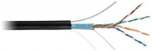 NETLAN EC-UF004-5E-PE-SW-BK-001 - 1м, кабель витая пара F/UTP 4 пары, Кат.5e (Класс D), 100МГц, одножильный, BC (чистая медь), внешний, PE до -40C, с одножильным тросом, черный