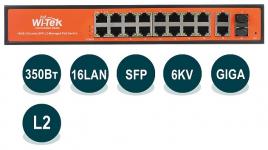 Wi-Tek WI-PMS320GF - Коммутатор управляемый L2 PoE, 16x 802.3at/af 1000Base-TX + 2x Combo 1000Base-T/SFP, 350Вт