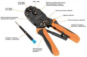 Обжимной инструмент (кримпер) предназначен для обжима коннекторов на телефонных кабелях и кабелях передачи данных. Базовая комплектация: Устройство обжимное - 1шт