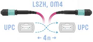 SNR-PC-MPO/UPC-MPO/UPC-FF-MM4-12F-4m - Оптический патчкорд MPO/UPC - MPO/UPС, FF (Female / Female), кроссовый, MM, 12 волокон диаметром 50/125 (OM4) купить в Казани 			Оптический разъем MPO (Multi-fiber push-on) является разумной альтернативой для кабельн